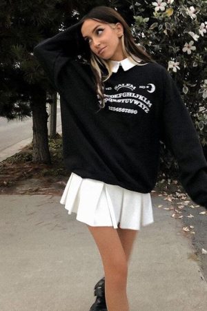 Quick Outfits, Modest Fashion Outfits Ideas Dark Academia Letter Print Sweatshirt