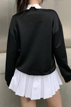 Quick Outfits, Modest Fashion Outfits Ideas Dark Academia Letter Print Sweatshirt