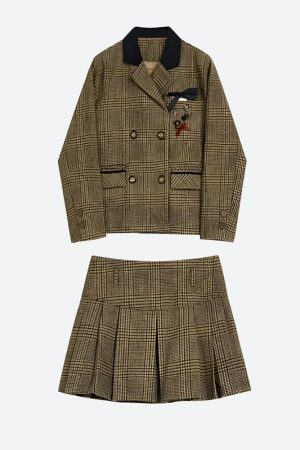 Quick Outfits, Modest Fashion Outfits Ideas Dark Academia Plaid Two Piece Set