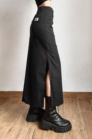 Quick Outfits, Modest Fashion Outfits Ideas Dark Academia Side Slit Maxi Skirt