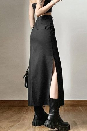 Quick Outfits, Modest Fashion Outfits Ideas Dark Academia Side Slit Maxi Skirt