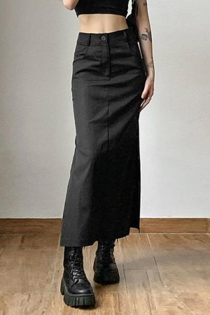 Quick Outfits, Modest Fashion Outfits Ideas Dark Academia Side Slit Maxi Skirt