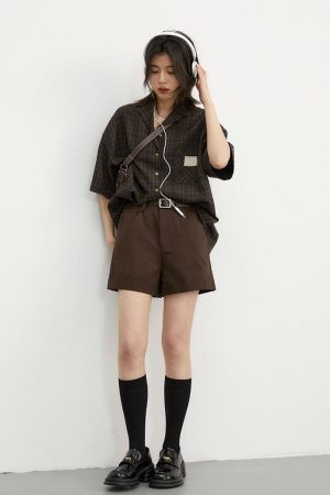 Quick Outfits, Modest Fashion Outfits Ideas Dark Academia V-Neck Plaid Shirt