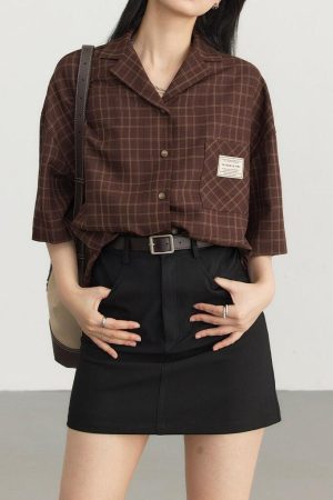 Quick Outfits, Modest Fashion Outfits Ideas Dark Academia V-Neck Plaid Shirt