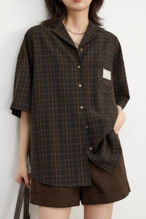 Quick Outfits, Modest Fashion Outfits Ideas Dark Academia V-Neck Plaid Shirt