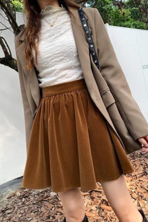Quick Outfits, Modest Fashion Outfits Ideas Dark Academia Velvet Mini Skirt