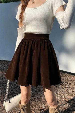 Quick Outfits, Modest Fashion Outfits Ideas Dark Academia Velvet Mini Skirt