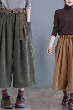 Quick Outfits, Modest Fashion Outfits Ideas Dark Academia Wide Leg Corduroy Pants