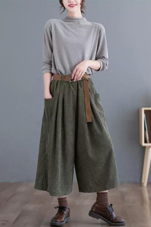 Quick Outfits, Modest Fashion Outfits Ideas Dark Academia Wide Leg Corduroy Pants