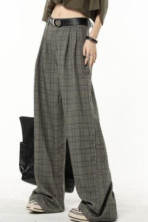 Quick Outfits, Modest Fashion Outfits Ideas Dark Academia Wide Leg Plaid Pants