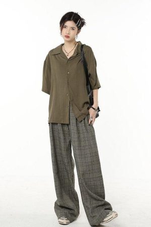 Quick Outfits, Modest Fashion Outfits Ideas Dark Academia Wide Leg Plaid Pants