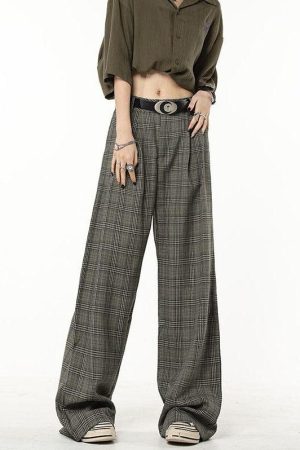 Quick Outfits, Modest Fashion Outfits Ideas Dark Academia Wide Leg Plaid Pants