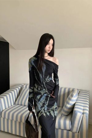 Quick Outfits, Modest Fashion Outfits Ideas Dark Fairy One Shoulder Maxi Dress