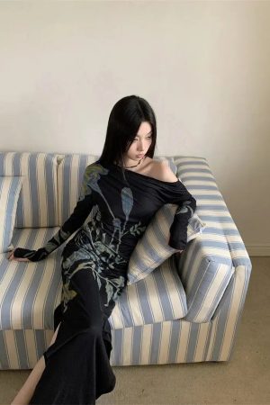 Quick Outfits, Modest Fashion Outfits Ideas Dark Fairy One Shoulder Maxi Dress