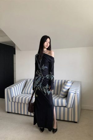 Quick Outfits, Modest Fashion Outfits Ideas Dark Fairy One Shoulder Maxi Dress