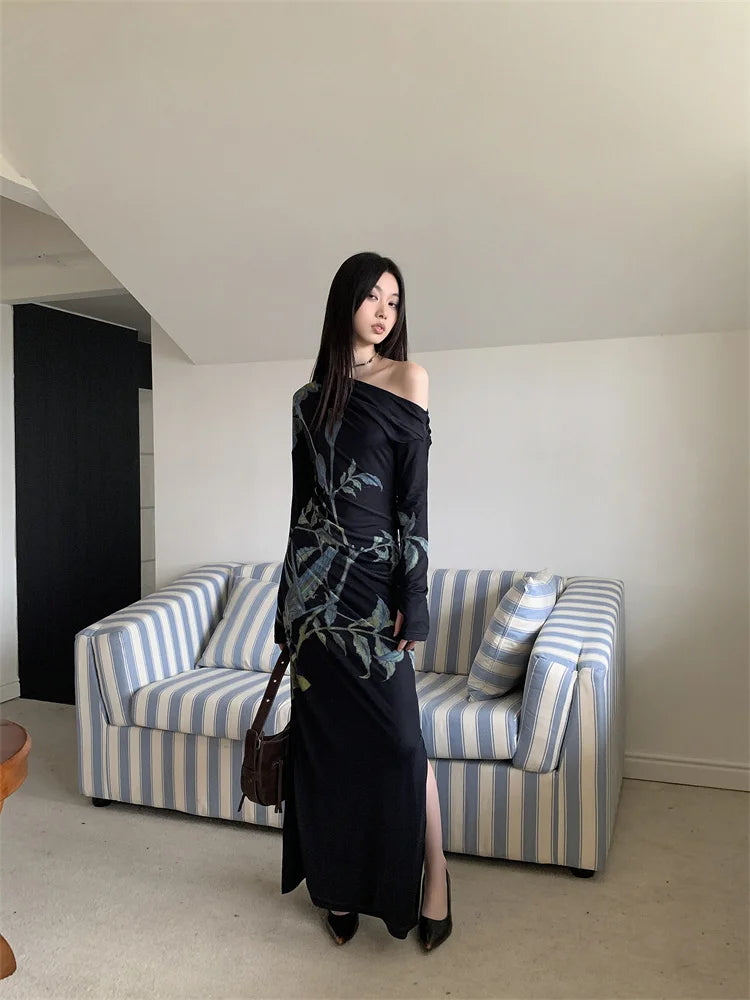 Quick Outfits, Modest Fashion Outfits Ideas Dark Fairy One Shoulder Maxi Dress Quick Outfits, Modest Fashion Outfits Ideas Dark Fairy One Shoulder Maxi Dress