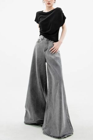 Quick Outfits, Modest Fashion Outfits Ideas Dark Wash Super Wide Leg Jeans