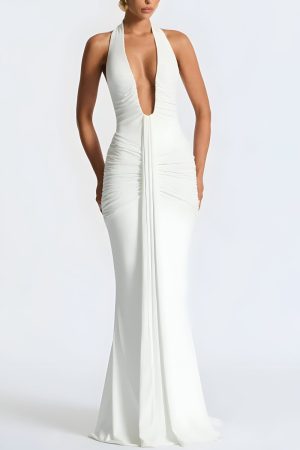 Quick Outfits, Modest Fashion Outfits Ideas Deep Plunge Ruched Maxi Dress