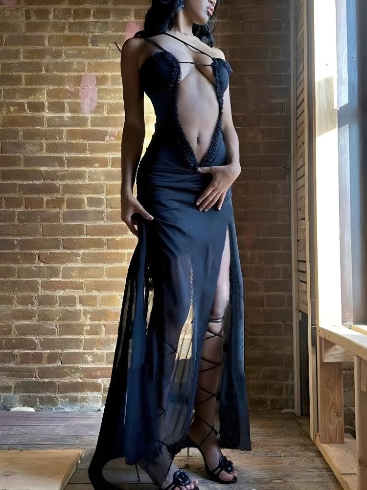 Quick Outfits, Modest Fashion Outfits Ideas Deep Plunge Slit Maxi Dress Quick Outfits, Modest Fashion Outfits Ideas Deep Plunge Slit Maxi Dress