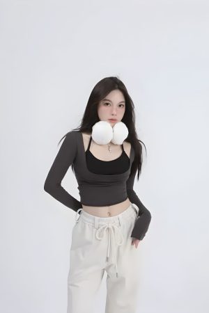 Quick Outfits, Modest Fashion Outfits Ideas Deep Scoop Neck Two Piece Set Top