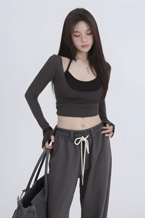 Quick Outfits, Modest Fashion Outfits Ideas Deep Scoop Neck Two Piece Set Top