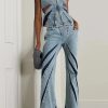 Quick Outfits, Modest Fashion Outfits Ideas Denim Cut Out Tube Top & Patch Jeans Two Piece Set