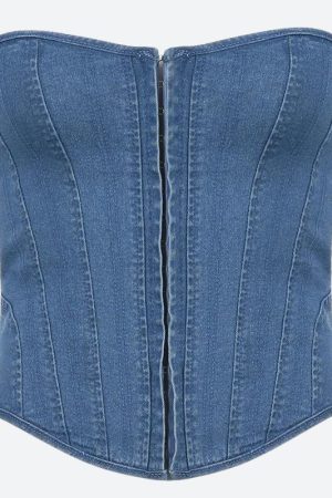 Quick Outfits, Modest Fashion Outfits Ideas Denim Strapless Corset Top