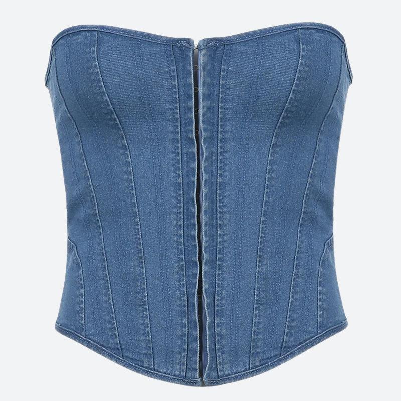 Quick Outfits, Modest Fashion Outfits Ideas Denim Strapless Corset Top Quick Outfits, Modest Fashion Outfits Ideas Denim Strapless Corset Top