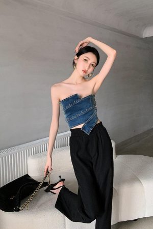 Quick Outfits, Modest Fashion Outfits Ideas Denim Tube Top