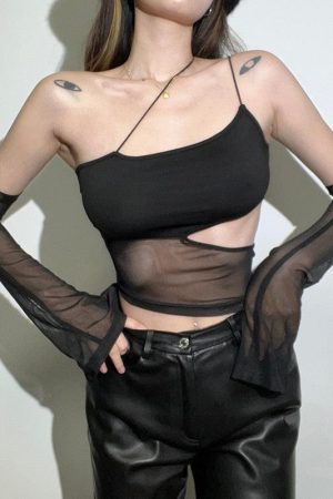 Quick Outfits, Modest Fashion Outfits Ideas Detachable Sleeved Mesh Halter Top