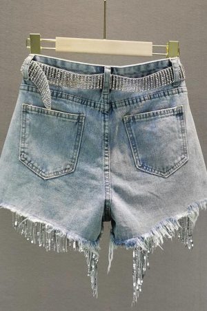 Quick Outfits, Modest Fashion Outfits Ideas Disco Cowgirl Rhinestone Fringe Denim Shorts
