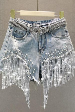 Quick Outfits, Modest Fashion Outfits Ideas Disco Cowgirl Rhinestone Fringe Denim Shorts