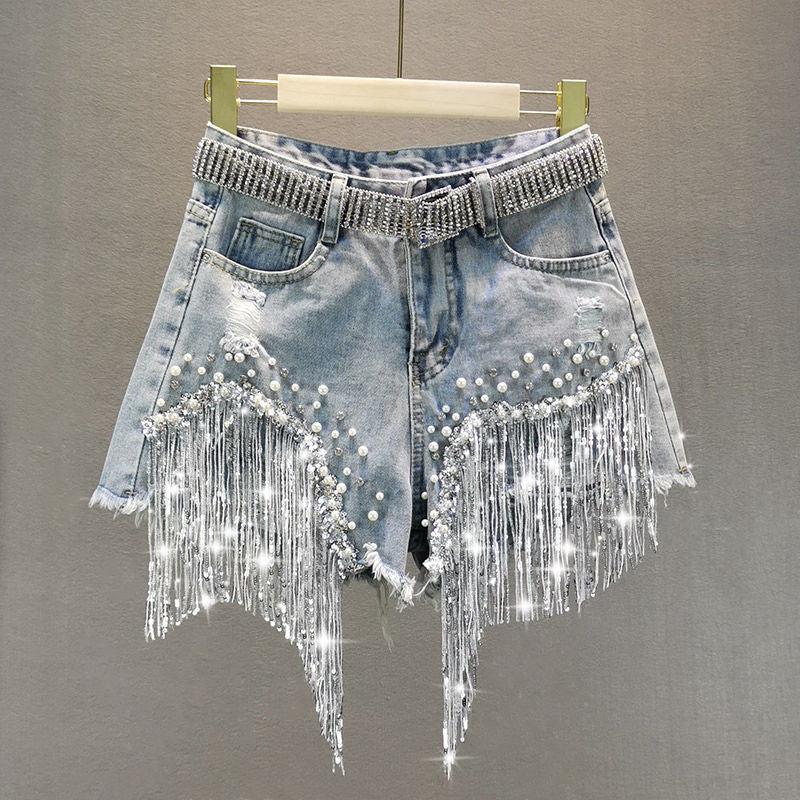 Quick Outfits, Modest Fashion Outfits Ideas Disco Cowgirl Rhinestone Fringe Denim Shorts Quick Outfits, Modest Fashion Outfits Ideas Disco Cowgirl Rhinestone Fringe Denim Shorts