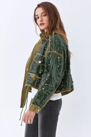 Quick Outfits, Modest Fashion Outfits Ideas Disco Cowgirl Sequined Zip-Up Jacket
