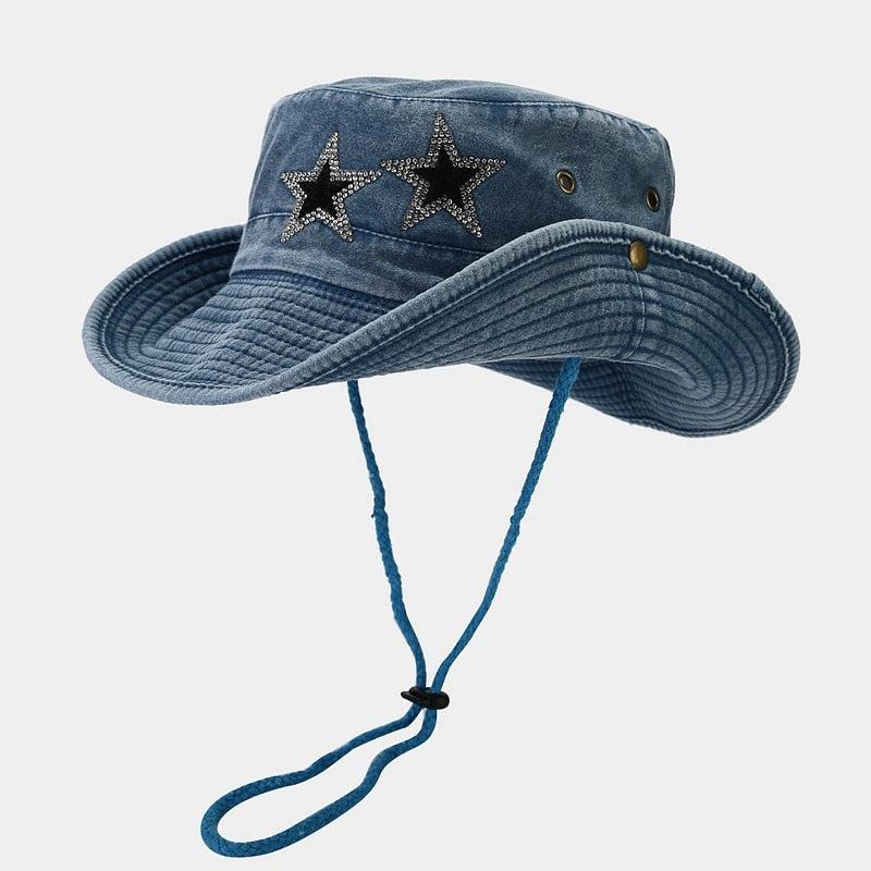 Quick Outfits, Modest Fashion Outfits Ideas Disco Cowgirl Star Printed Denim Hat Quick Outfits, Modest Fashion Outfits Ideas Disco Cowgirl Star Printed Denim Hat