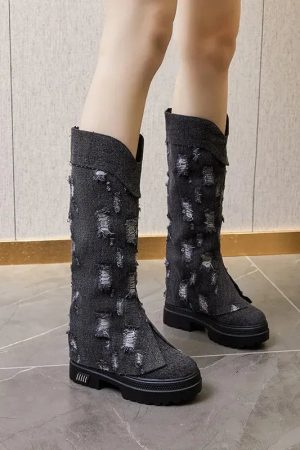 Quick Outfits, Modest Fashion Outfits Ideas Distressed Denim Boots