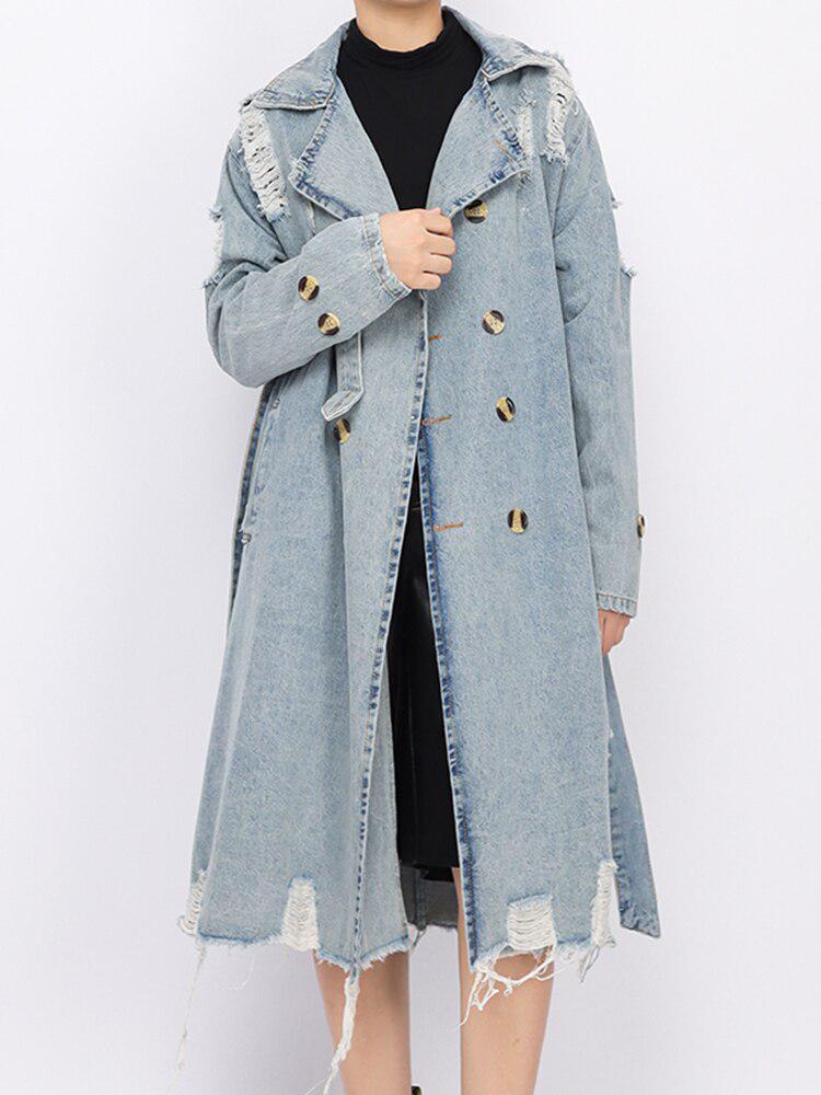 Quick Outfits, Modest Fashion Outfits Ideas Distressed Denim Trench Coat Quick Outfits, Modest Fashion Outfits Ideas Distressed Denim Trench Coat