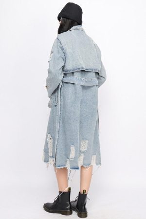 Quick Outfits, Modest Fashion Outfits Ideas Distressed Denim Trench Coat