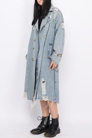 Quick Outfits, Modest Fashion Outfits Ideas Distressed Denim Trench Coat