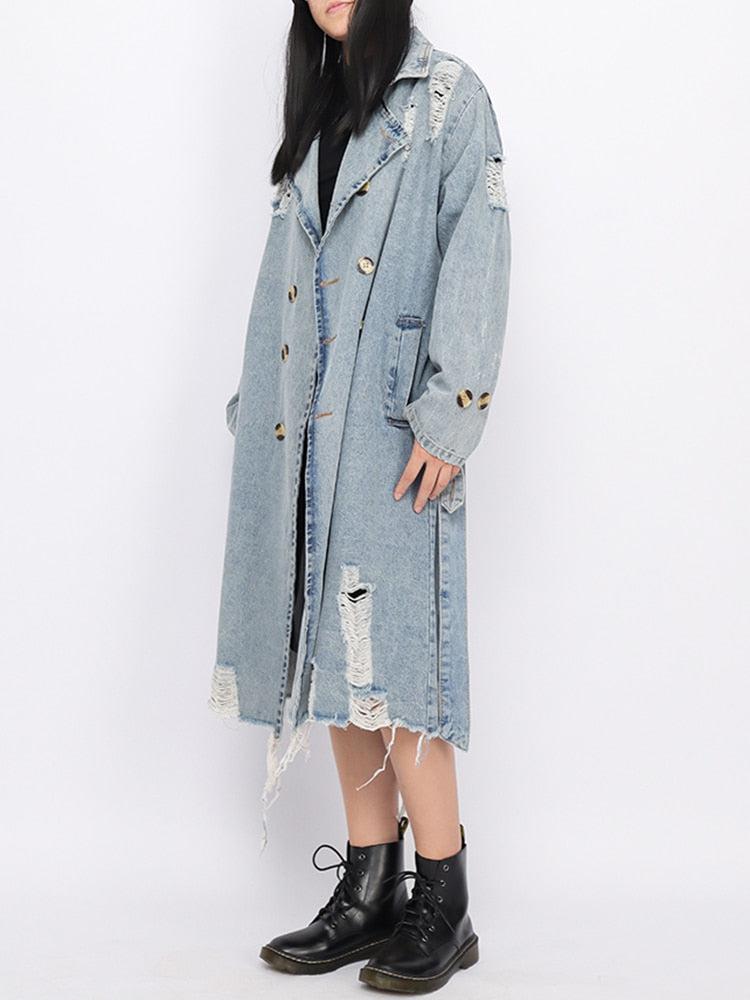 Quick Outfits, Modest Fashion Outfits Ideas Distressed Denim Trench Coat Quick Outfits, Modest Fashion Outfits Ideas Distressed Denim Trench Coat