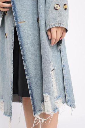Quick Outfits, Modest Fashion Outfits Ideas Distressed Denim Trench Coat