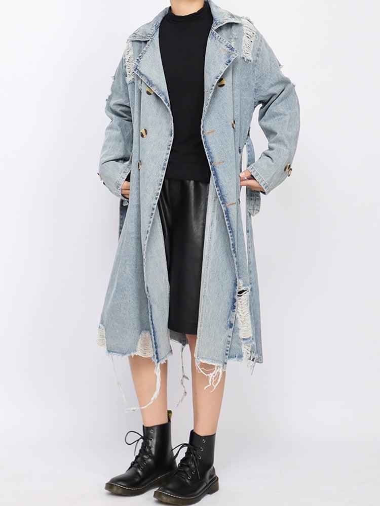 Quick Outfits, Modest Fashion Outfits Ideas Distressed Denim Trench Coat Quick Outfits, Modest Fashion Outfits Ideas Distressed Denim Trench Coat