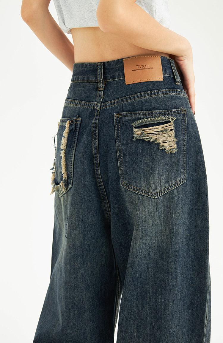 Quick Outfits, Modest Fashion Outfits Ideas Distressed Pockets Wide Leg Baggy Jeans Quick Outfits, Modest Fashion Outfits Ideas Distressed Pockets Wide Leg Baggy Jeans