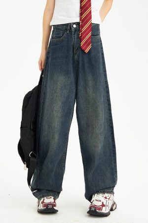 Quick Outfits, Modest Fashion Outfits Ideas Distressed Pockets Wide Leg Baggy Jeans