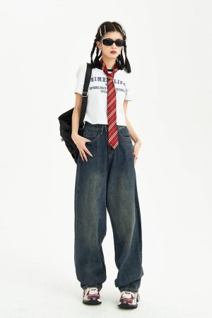 Quick Outfits, Modest Fashion Outfits Ideas Distressed Pockets Wide Leg Baggy Jeans