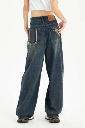 Quick Outfits, Modest Fashion Outfits Ideas Distressed Pockets Wide Leg Baggy Jeans