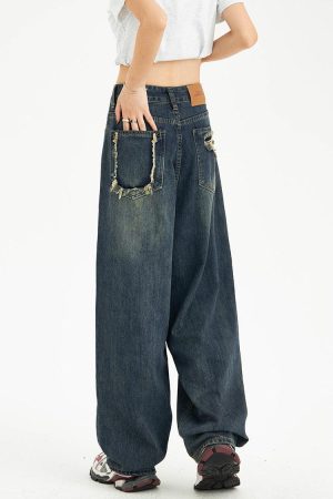 Quick Outfits, Modest Fashion Outfits Ideas Distressed Pockets Wide Leg Baggy Jeans