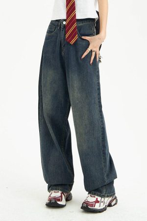 Quick Outfits, Modest Fashion Outfits Ideas Distressed Pockets Wide Leg Baggy Jeans