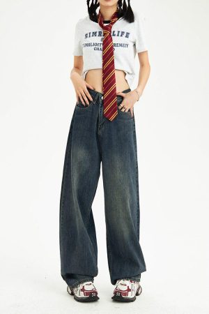 Quick Outfits, Modest Fashion Outfits Ideas Distressed Pockets Wide Leg Baggy Jeans