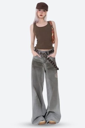 Quick Outfits, Modest Fashion Outfits Ideas Distressed Wide Leg Jeans